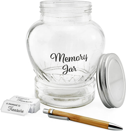 Clear Glass Memory Jar, Family Keepsake Gift with 200 Write-On Tickets