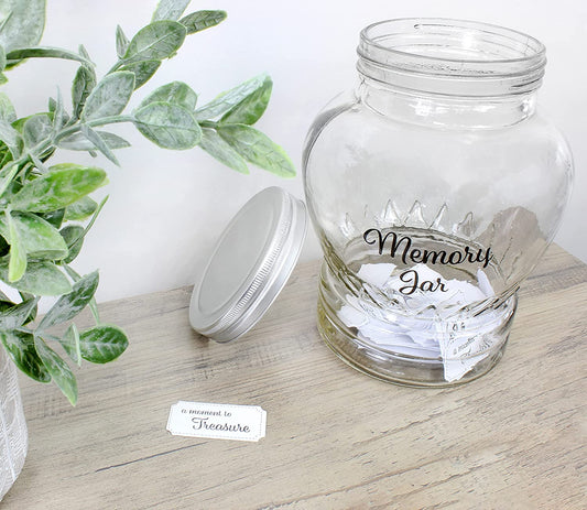 Clear Glass Memory Jar, Family Keepsake Gift with 200 Write-On Tickets