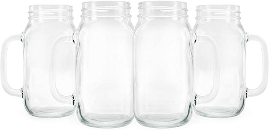 Mason Jar Mugs with Handles (24oz, 4-Pack)