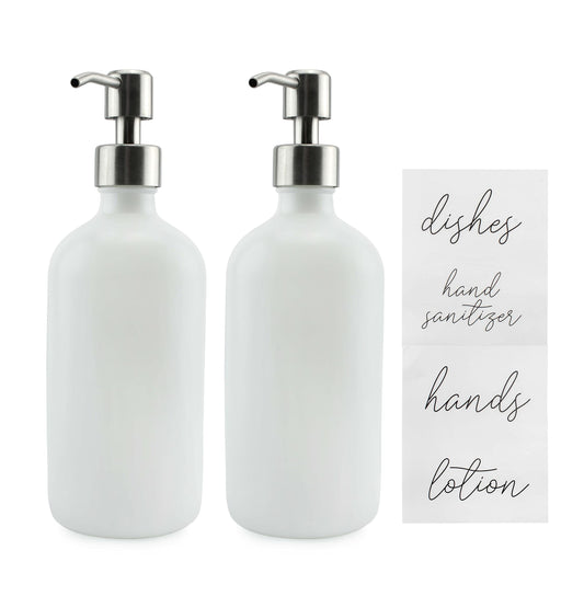 16oz White Glass Soap Dispensers (2-Pack)