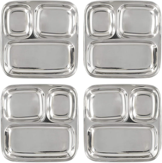 Stainless Steel Divided Plates/Compartment Trays (4-Pack)