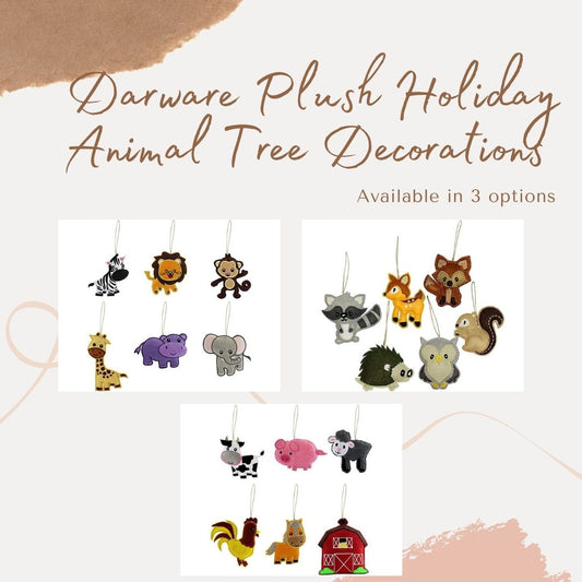 Plush Animal Christmas Ornaments (Set of 6)