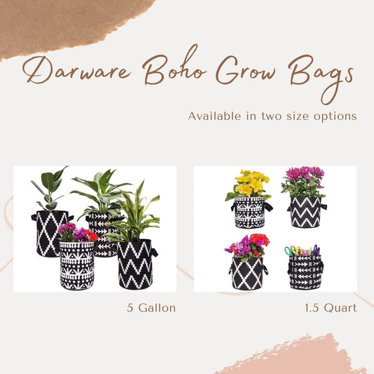 Grow Bags (Set of 4, Black & White Boho)